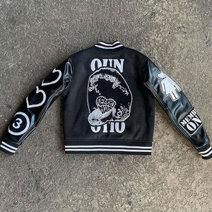 Chaqueta Universitaria de Béisbol con Mangas de Cuero y Bordado Chenille Personalizado OEM para Hombre, Venta al por Mayor, MOQ Bajo, Precio Económico - Product Image 2