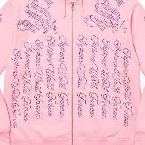 Sweat à capuche zippé personnalisé unisexe Nouveau design Boxy surdimensionné avec impression 3D de strass en cristal Tissu français pour hommes pour l'hiver - Product Image 3