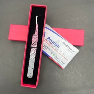 Pince à épiler professionnelle à 90 degrés bicolore à pointe pointue et poignée diamantée Cils en acier inoxydable massif avec logo personnalisé Vente en gros - Product Image 2