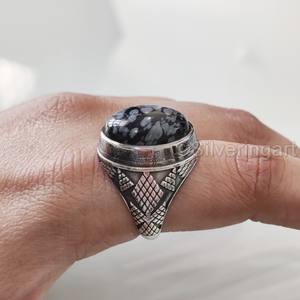 Mayorista Anillo para hombre Copo de nieve natural Obsidiana Piedra preciosa Anillo de piedra natal Todos los tamaños Joyería de fiesta árabe Anillo de plata esterlina 925 - Product Image 2