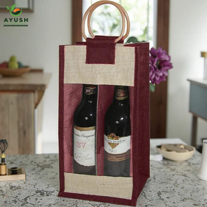 Bolsas para botellas de vino hechas de yute 100% natural, bolsas personalizadas para tiendas, mercados y centros comerciales - Product Image 2