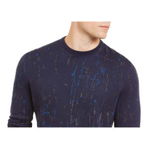Maglione da Uomo Alfani Blu Navy a Girocollo, Maniche Lunghe, Invernale, in Cashmere, con Motivo a Schizzi di Vernice e Logo Ricamato - Product Image 2
