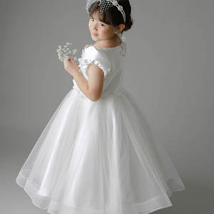 Vestido de baile de boda con flores blancas para niñas, vestido de Alicia, ropa para niños con cuentas a mano, mangas cortas de cristal, suministro ODM - Product Image 6