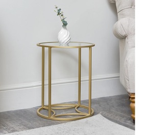 Muebles modernos de lujo para el hogar, mesa de centro lateral de metal dorado con tapa de cristal para sala de estar - Product Image 6