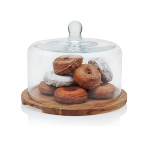 Présentoir de Cupcake en bois plateau de serveur de gâteau couvercle en dôme en verre nourriture Dessert collations plateau de service plateau - Product Image 4