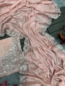 Elegante aspecto nuevo diseñador exclusivo Sari suave gasa con tejido Zari línea para exportación mundial - Product Image 4