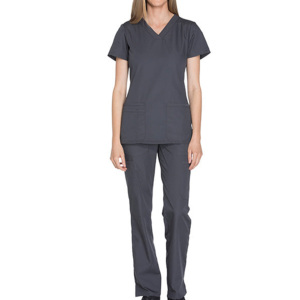 Ensemble de blouses médicales unisexe personnalisées à manches courtes, extensibles, respirantes, coupe ajustée, en sergé polyester/coton, avec détection d'aiguilles - Product Image 2