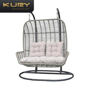 Sedia a dondolo a uovo doppia in vimini e rattan per esterni, in alluminio, per hotel, con supporto, per patio - Product Image 6