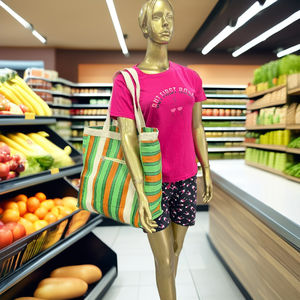 Sac à provisions en nylon réutilisable écologique avec fermeture à glissière RPET Sacs de plage en plastique recyclé tissé à la main fabriqués en Inde - Product Image 2