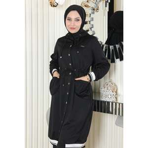 Ensemble côtelé noir à col rond et capuche, pull en polyester tissé, pantalon évasé, haut long, pantalon mi-long, style décontracté et tendance, automne - Product Image 2