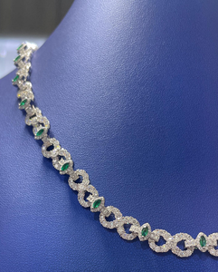Diamond Link <b>Necklace</b> With <b>Green</b> Emerald Accents Silver Luxury Statement Chain Designer Jewelry - Product Image 2