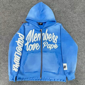 Sudadera con Capucha Extra Grande de Alta Calidad para Hombre, Lavada al Ácido, con Cierre Completo, de Algodón, Estilo Urbano, Diseño Personalizado, Estilo Holgado - Product Image 1