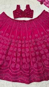 Lehenga ร้อนมากแม้กระทั่งสปอตไลท์ blushes kasturi Silk lehenga พร้อมด้ายเลื่อมและ dori ทำงาน Flair 3.5เมตรสามารถติดได้ - Product Image 6