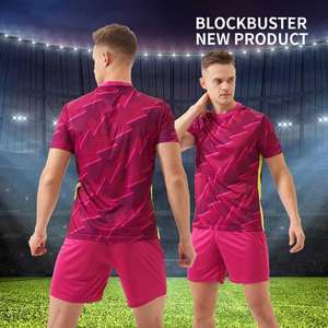 Uniforme de fútbol de tacto suave rosa, cómodo, transpirable, tamaño adulto, ajustado, uniforme de fútbol para hombres/Color sólido de alta calidad para hombres - Product Image 6