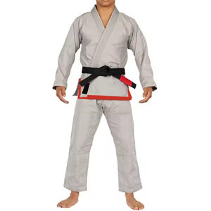 Uniforme de Judo Unisex Rohzen Sports RS-KS-109, 100% Algodón, Corte Regular, Transpirable, Secado Rápido, Talla Adulto, Gris con Cinturón Negro Delantero y Trasero - Product Image 1