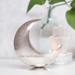 Porte-bougie en métal argenté en forme de demi-lune pour la décoration de la maison, du Ramadan, de l'Aïd, de la table - Product Image 3