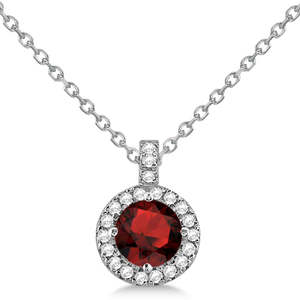Mặt dây chuyền vàng trắng 14k thời trang với halo kim cương Garnet 1.01ct, dây chuyền kiểu dáng thanh lịch bằng thép không gỉ, họa tiết bi, làm quà tặng - Product Image 1