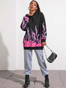 Sudadera con Capucha Personalizable para Mujer, Corte Holgado, Manga Larga, Color Sólido, Estilo Urbano, Invierno, Estampada, Transpirable, Forro de Felpa de Algodón - Product Image 5