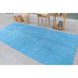 Alfombra Turca Vintage, Alfombra Grande de 4.9x10.4 pies (150x316 cm), Alfombra de Lana Azul Ombré - Product Image 4