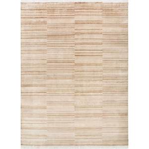 Tapis en laine et soie noués à la main Entropy Ivory AKWS-1434, motif rayé en coton biologique pour la maison, le salon, le couloir, tapis en jute - Product Image 1