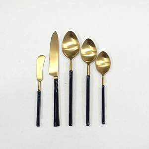 Elegant Metal Flatware <b>Set</b> in <b>Black</b> Enamel Handle Pvd Gold Coated for Home & Hotels Dinnerware Eating <b>Cutlery</b> <b>Sets</b> - Product Image 1