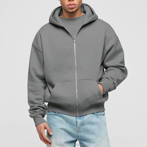 Sweat à capuche zippé Boxy personnalisé 100% coton lavé style vieilli vêtement vierge pour les déplacements urbains festivals de musique - Product Image 1