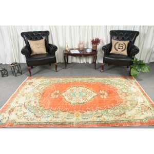 Tapis turc de grande surface classique Orange vert 5.2 X 8.3ft laine Latex support motif abstrait forme rectangle pour tapis de salon - Product Image 2