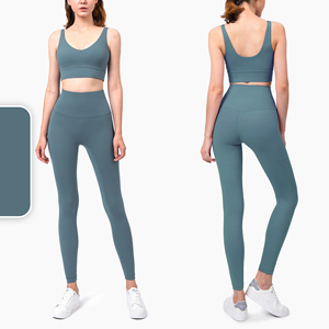 Conjunto de dos piezas con logotipo personalizado, ropa deportiva para mujer, Sujetador deportivo de Yoga, mallas de cintura alta, traje de entrenamiento, conjunto de Yoga, ropa - Product Image 6