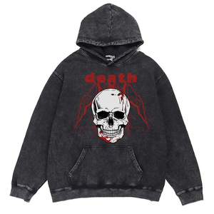 Sudadera con capucha de lavado ácido de peso pesado sin cuerda personalizada hombres desgastados de gran tamaño en blanco gris oscuro sudaderas con capucha lavadas con ácido - Product Image 2