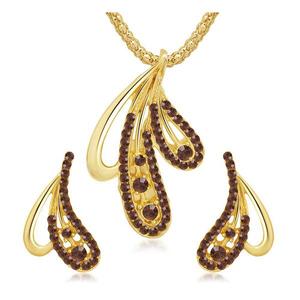 The99Jewel <b>Gold</b> Plated Pendant <b>Set</b> with Brown Austrian Stone Fine <b>Jewelry</b> <b>Sets</b> - Product Image 1