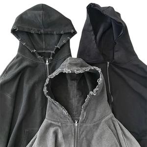 Sweat-shirts à capuche surdimensionnés pour hommes de qualité supérieure, style streetwear, fermeture éclair, épaules tombantes, effet délavé, poids lourd, 100% coton molletonné, lavage à l'acide - Product Image 2