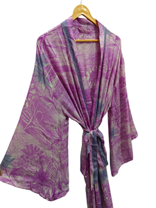 Kimono de verano de lujo para cubrir el bikini, bata larga de noche, Kimono Sari de seda reciclado vintage indio hecho a mano, - Product Image 4