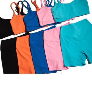 Conjunto de pantalones cortos de Yoga de compresión OEM de 2 piezas, pantalones cortos elásticos de 4 vías para gimnasio y correr con logotipo personalizado, ropa deportiva de patrón sólido - Product Image 6