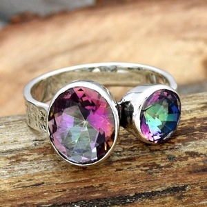 Meilleure qualité bague Topaze mystique pierre précieuse naturelle solide 925 en argent Sterling bijoux faits à la main en argent Sterling 925 bague estampillée - Product Image 2