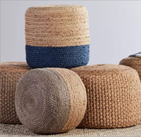 Meilleur prix Jute rond pouf pouf tabouret de sol indien fabriqué à la main pouf tabouret pour salon hôtel os incrustation Console