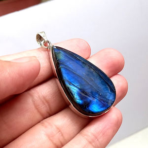 Collar con colgante artesiano de Plata de Ley 925 de labradorita azul natural única al por mayor, colgantes de moda de estilo bohemio - Product Image 4