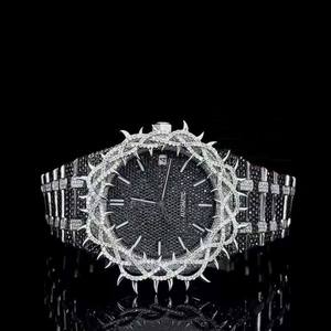 Reloj de Lujo de 41 mm con Diamantes de Moissanita VVS, Reloj de Cuarzo con Incrustaciones Brillantes, Acero Inoxidable, Hecho a Mano, Esfera Negra, Estilo Hip Hop para Hombre - Product Image 1