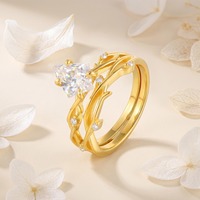 Bague en argent sterling 925 plaqué or, avec moissanite taille aile de cerf unique et taille princesse, triple bande, sertie à griffes, bijoux de mariage