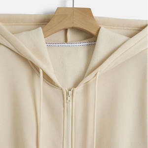 100% Cotton Full Zip Hoodie <b>Men's</b> Heavyweight 400gsm Fleece <b>Jacket</b> Beige Drop Shoulder Oversized Zipper Hoody Manufacturer OEM - Product Image 3