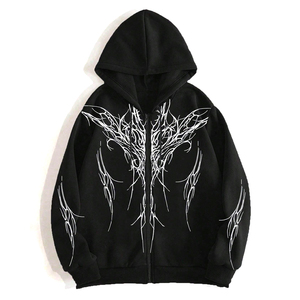 Vintage Streetwear Product Breathable <b>Hoodie</b> In <b>Black</b> Color Bulk Custom Printing <b>Zip</b> Front Drawstring Hooded Sweatshirt For Men - Product Image 1