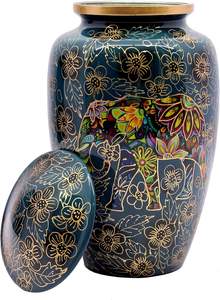 Urne de crémation en métal bleu Pot commémoratif Pot conteneur urne pleine grandeur pour cendres funéraires enterrement éléphant fleurs imprimé taille personnalisée - Product Image 6