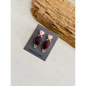 Boucles d'oreilles pendantes Navajo faites à la main en argent sterling et pierres multicolores, motif cœur - Product Image 3