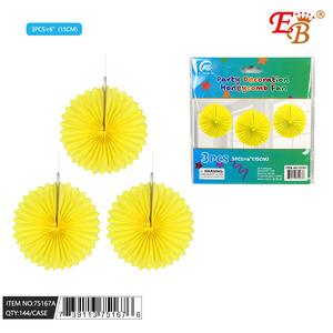 Éventail en nid d'abeille jaune de 6 pouces, lot de 3, décoration de fête, 144 pièces par carton, modèle 75167A pour une ambiance festive - Product Image 1
