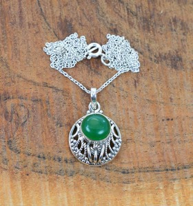 Colgante clásico de plata maciza 925, joyería para mujer, Plata de Ley 925, piedras preciosas de ónix verde, estilo bohemio, colgante hecho a mano, regalo - Product Image 2