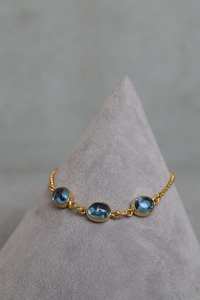 Blue Topaz 3 Stone Bracelet For Women Genuine Gemstone Jewelry 925 Sterling Silver 14K Gold Plated Gift Her - Product Image 5