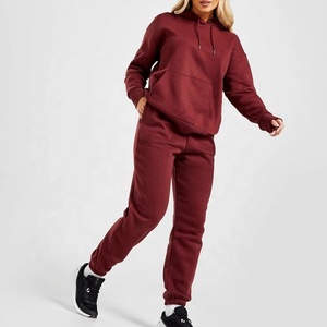 100% coton Logo personnalisé blanc sweat costume surdimensionné ample Street Wear femmes poche à capuche pantalons de survêtement survêtement respirant - Product Image 1