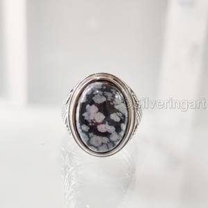 Mayorista Anillo para hombre Copo de nieve natural Obsidiana Piedra preciosa Anillo de piedra natal Todos los tamaños Joyería de fiesta árabe Anillo de plata esterlina 925 - Product Image 5
