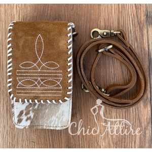 กระเป๋าสะพายข้างหนังนิ่มบูทหนังแท้สำหรับผู้หญิงกระเป๋าใส่โทรศัพท์มือถือสไตล์ตะวันตกที่ใส่บัตรเครดิตลวดลายโลโก้ผู้หญิง - Product Image 1