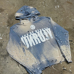 Venta al por mayor lavado ácido desgastado Sudadera con capucha gota hombro peso pesado impresión cristal sol desteñido pulóver diamantes de imitación sudaderas con capucha hombres - Product Image 2