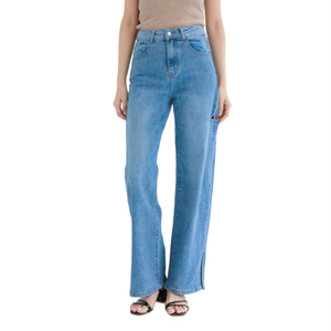 Jeans en denim droit pour femmes de haute qualité respirant taille moyenne Design Style Streetwear lavé pour toutes les saisons pour l'été - Product Image 1